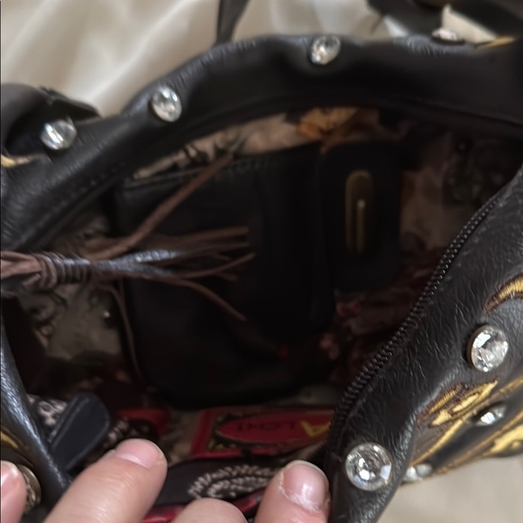 Carlos Falchi Black and Gold Hobo Bag with Fringe - Picture 3 of 5